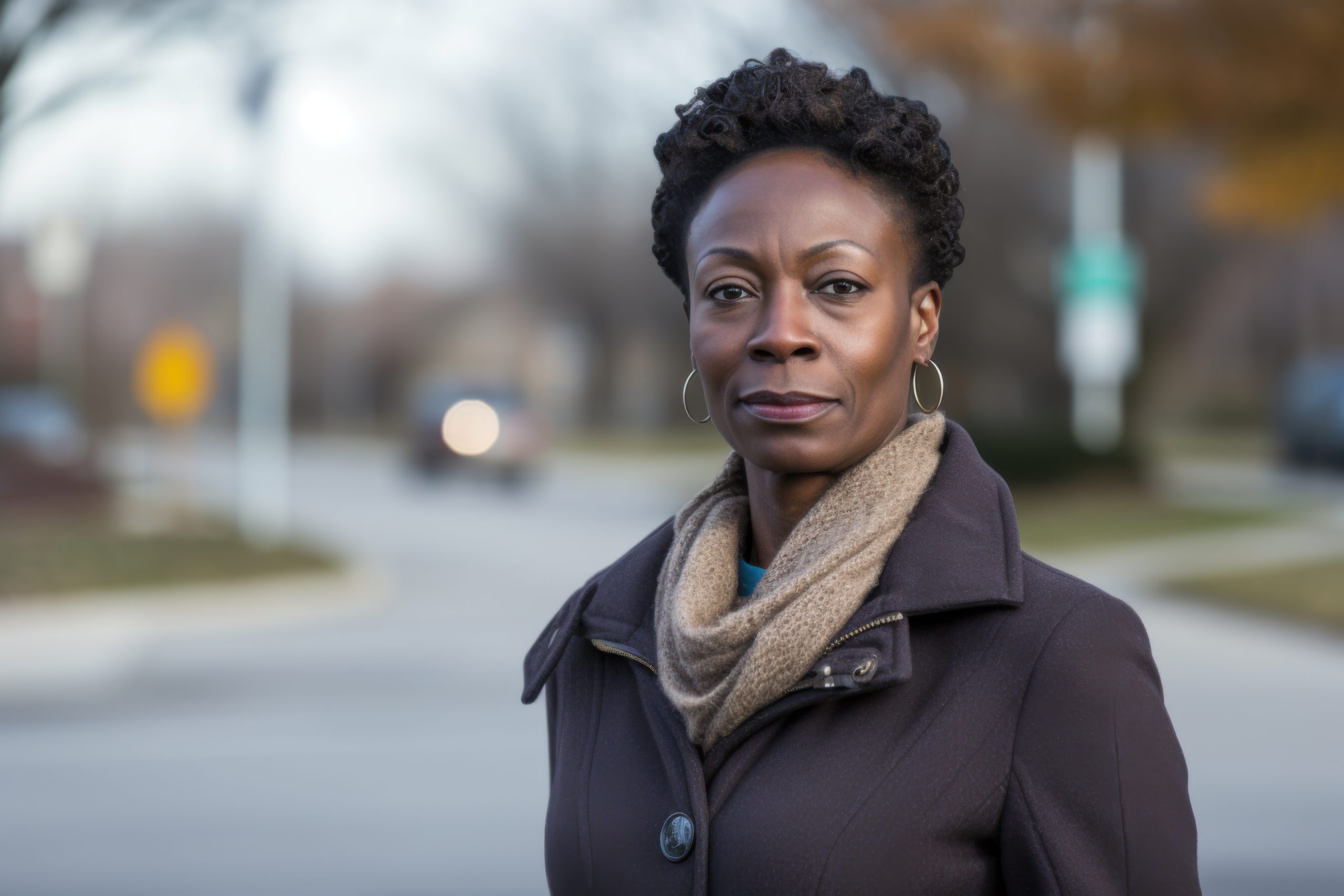 Portrait of a black woman on suburb street